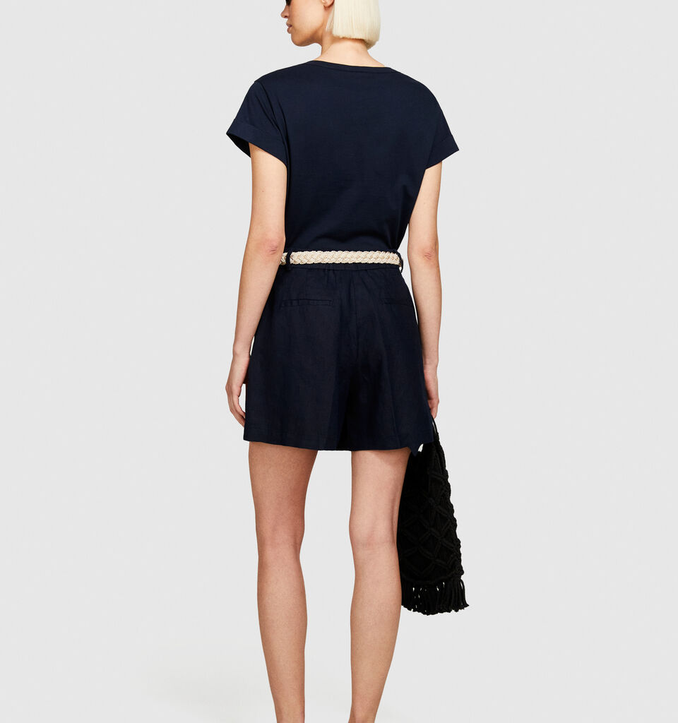 100% linen shorts - women's shorts - Dark Blue | Sisley image number 3